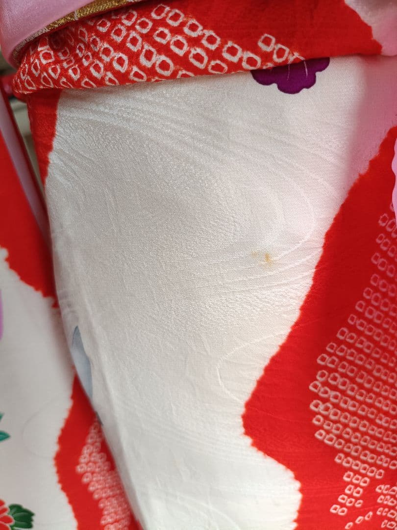 正絹★赤系部分絞り着物と作り帯フルセット