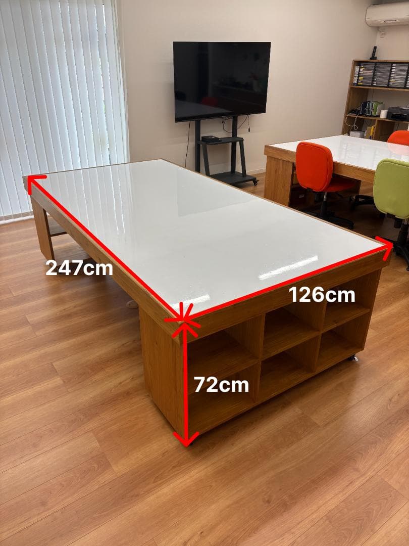 大型テーブル（ホワイトボード天板＆収納棚付き）247 × 126 × 72