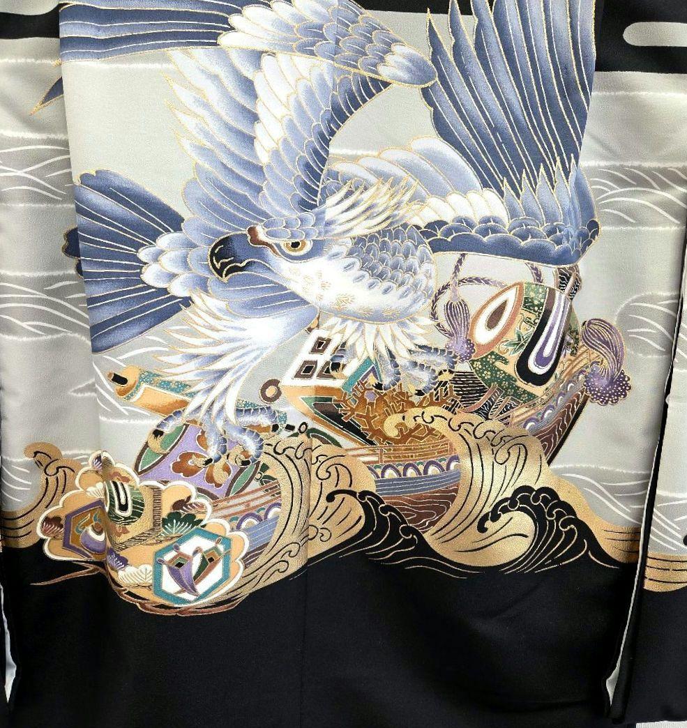 七五三 5歳 男児 着物 羽織 袴 セット 長尺 黒 鷹