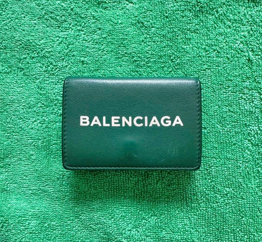 松田　BALENCIAGA グリーン 三つ折り財布