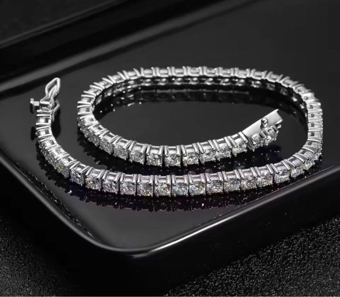 【話題独占】10ctモアサナイト×S925 テニスチェーンブレスレット／証明書付