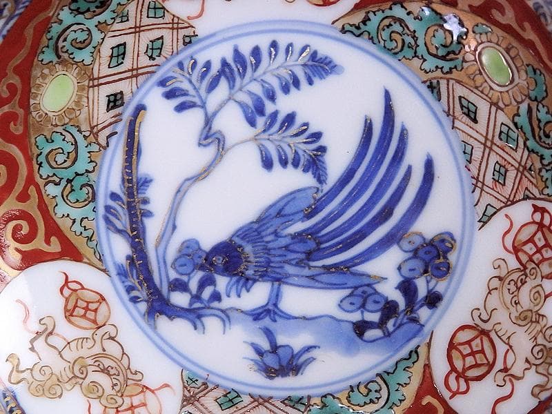 古伊万里　金襴手　玉乗り獅子に鳥の図　３寸半皿　５枚　066AS-CIf