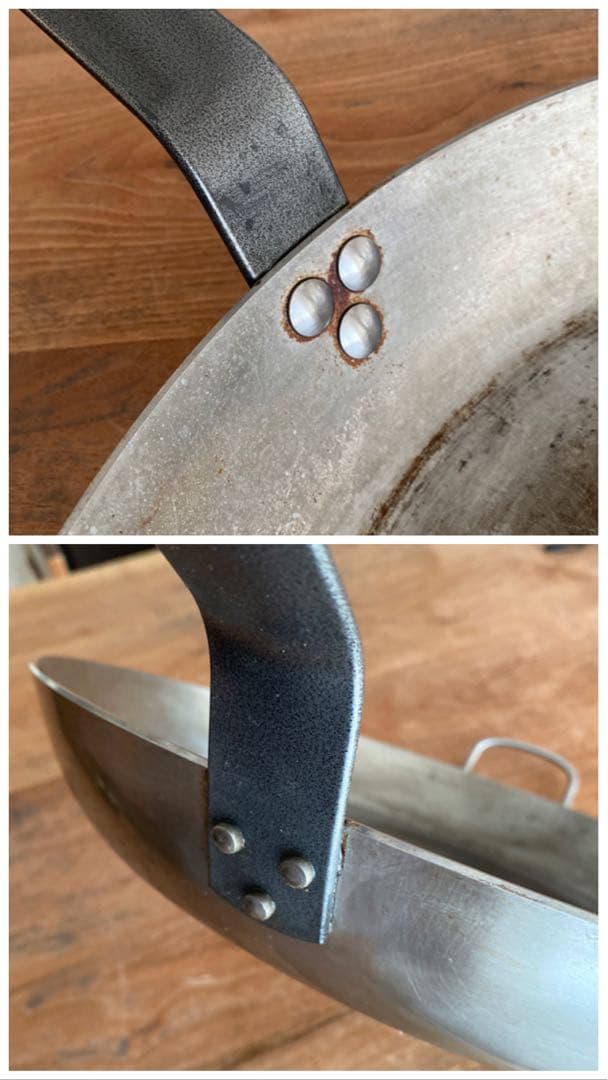 de BUYER向い手付き鉄フライパン45cm & 遠藤商事アルミ蓋42cm用