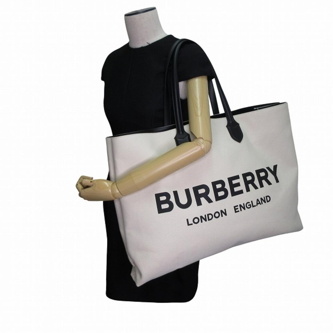 バーバリー BURBERRY ディールコットンブレンド トートホワイト×ブラック