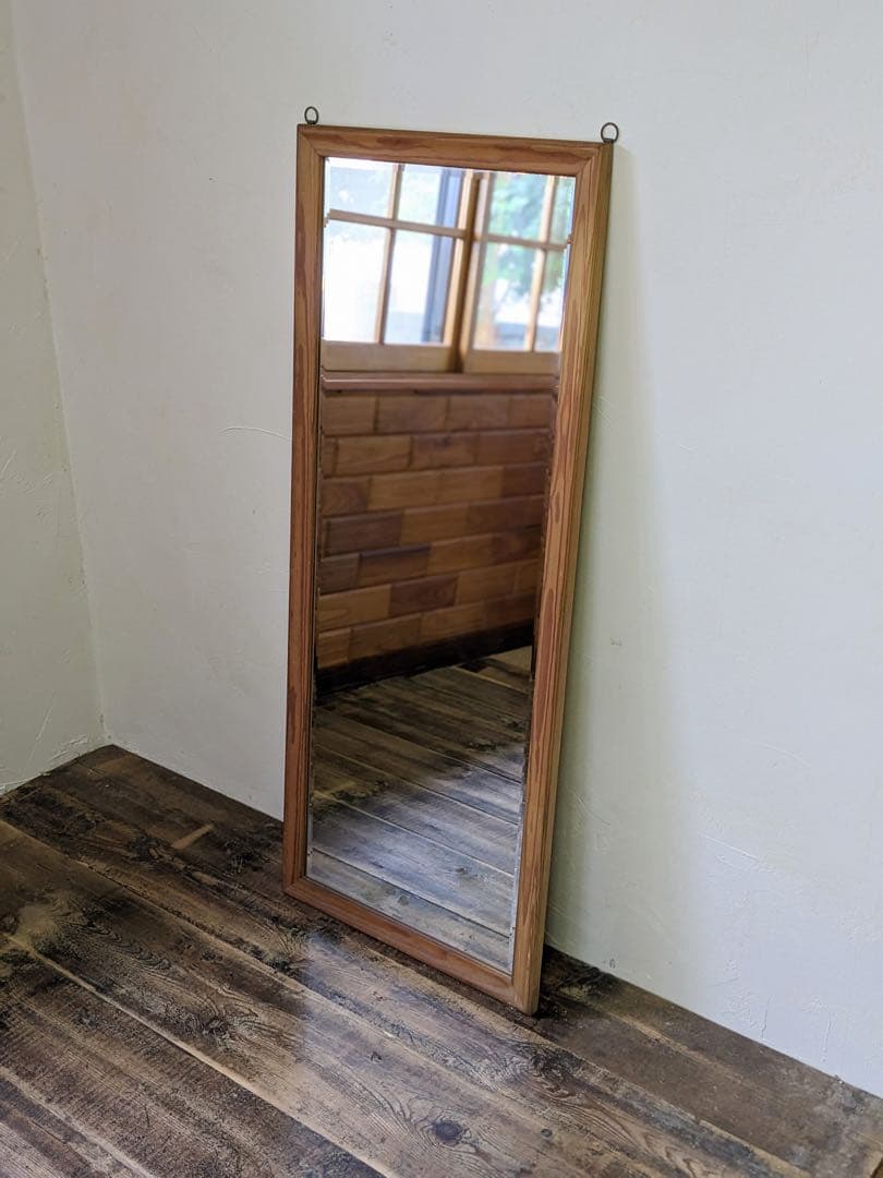 木製ナチュラルスタンドミラー 縦長 全身鏡