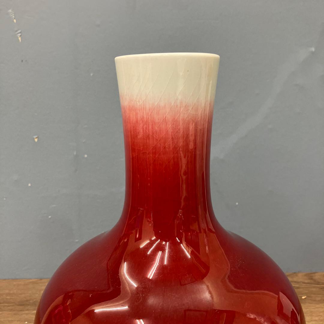 4F 中国名陶 景徳鎮製 郎窯紅（赤釉）花瓶 骨董 古美術品 花瓶 花器