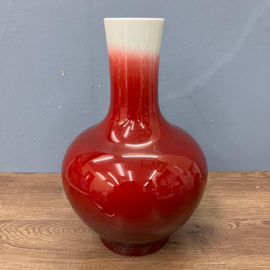 4F 中国名陶 景徳鎮製 郎窯紅（赤釉）花瓶 骨董 古美術品 花瓶 花器