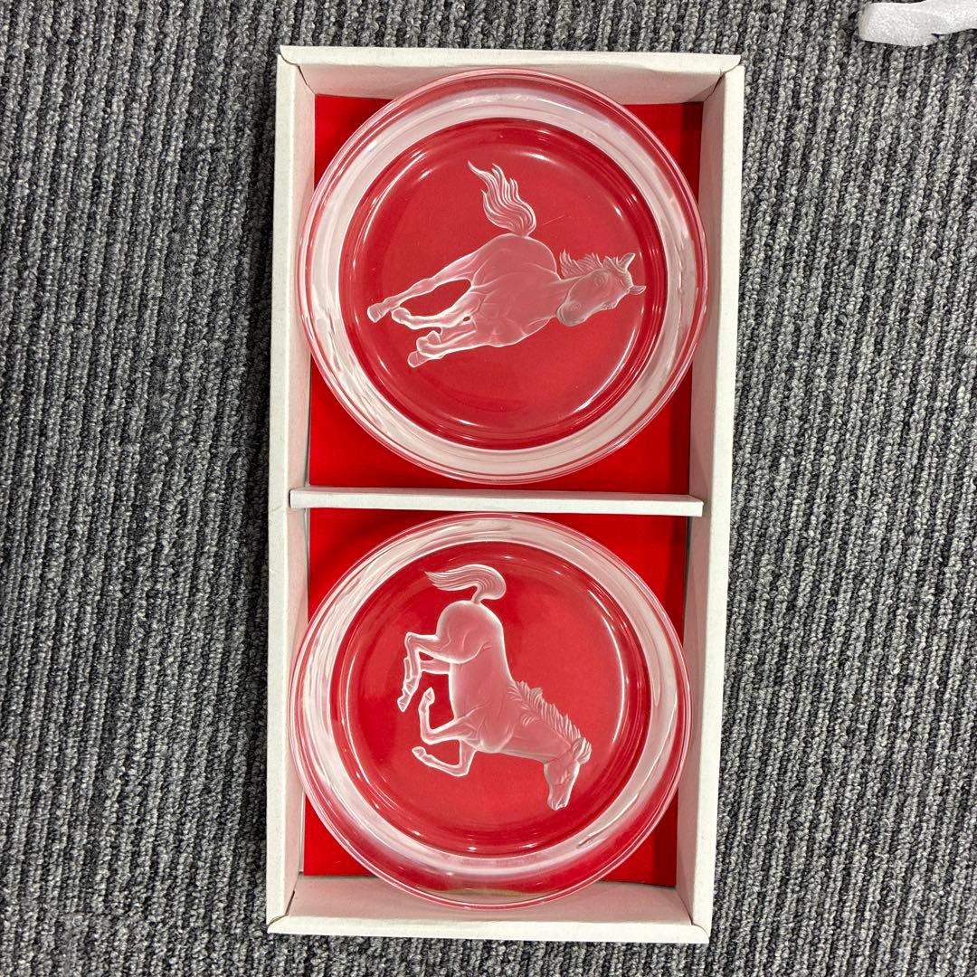 日本製ホヤクリスタルワインコースター「馬」アート日本製最高品質のクリスタルガラス