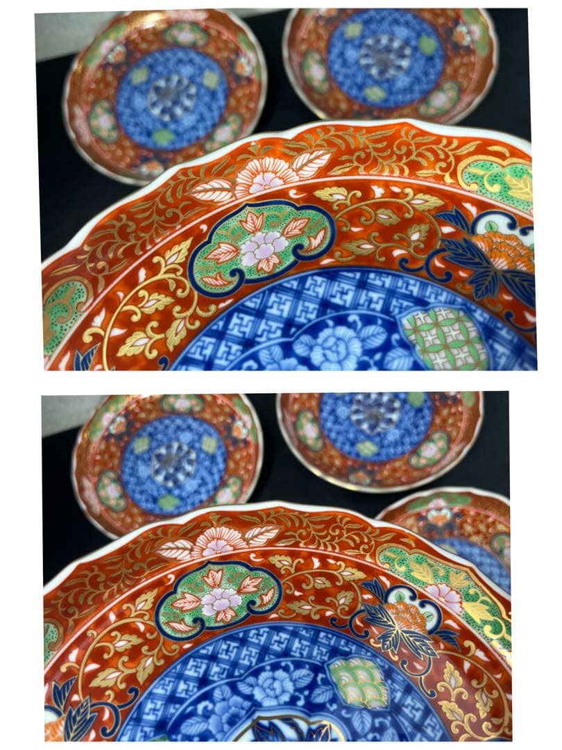 庫山窯　染錦牡丹　和皿揃　皿　5枚