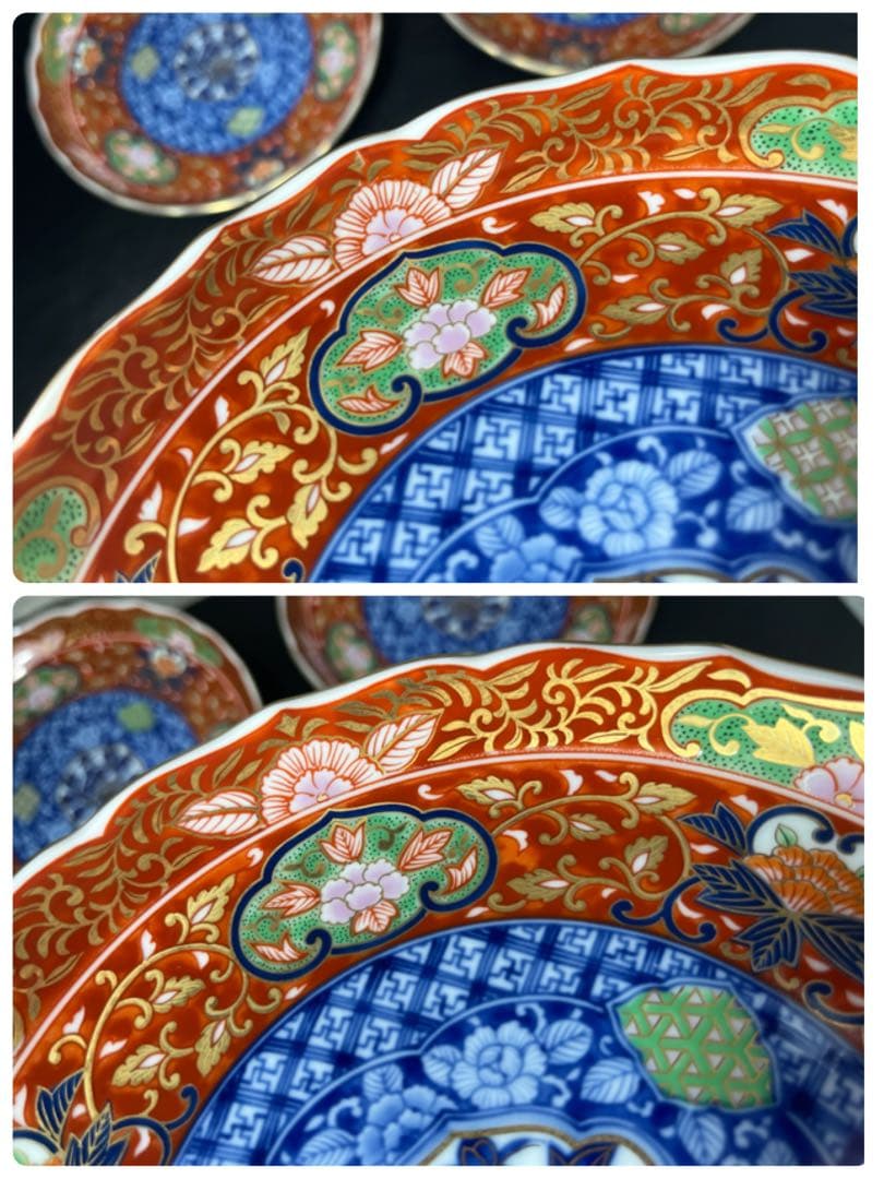 庫山窯　染錦牡丹　和皿揃　皿　5枚