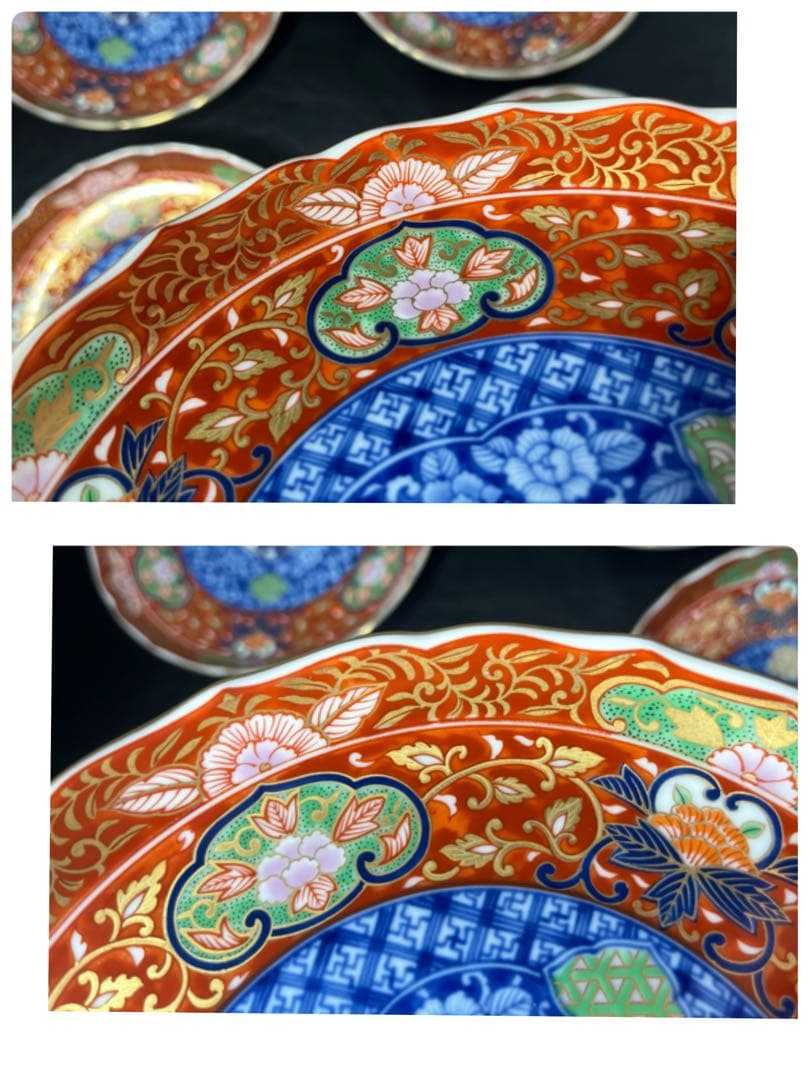 庫山窯　染錦牡丹　和皿揃　皿　5枚