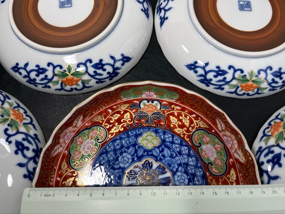 庫山窯　染錦牡丹　和皿揃　皿　5枚