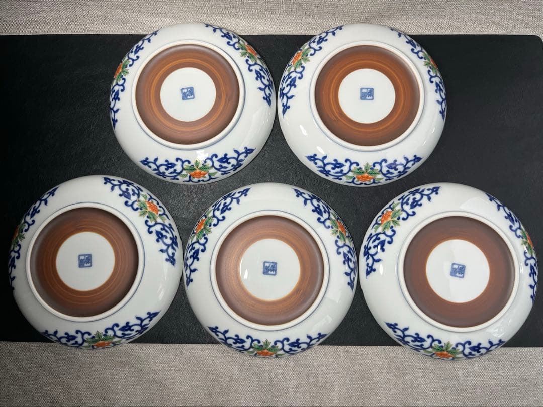 庫山窯　染錦牡丹　和皿揃　皿　5枚