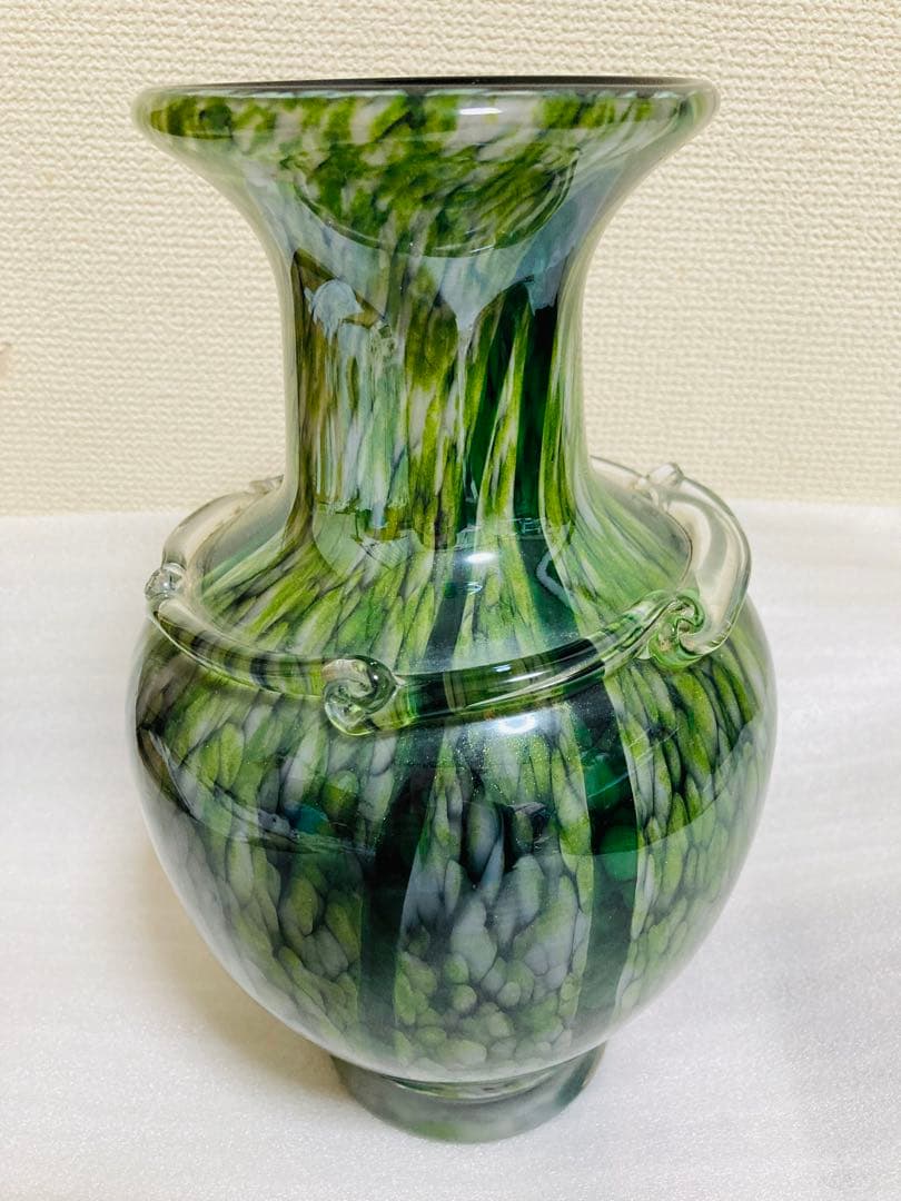 緑オシャレアンティーク昭和レトロ希少レア花瓶 グリーン ガラス製 花器 花入れ