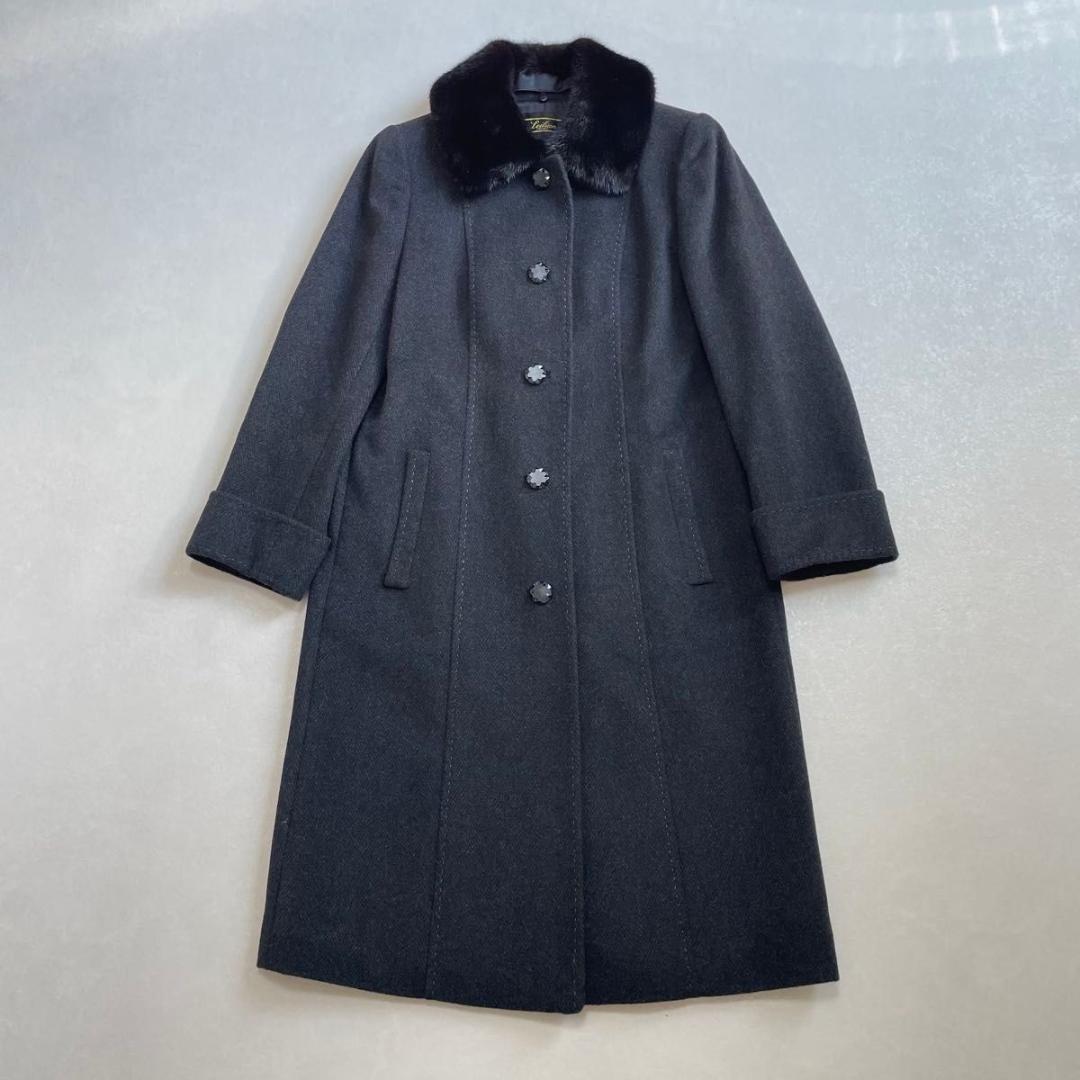 美品 レリアン 高級 カシミア100% ミンクファー ロングコート サイズ9