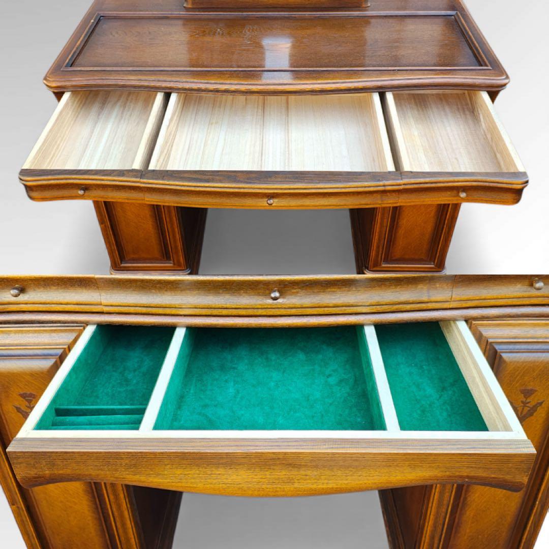 松永工房 IDC大塚家具 ヴィンテージ 両袖 三面鏡 ドレッサー ナラ材