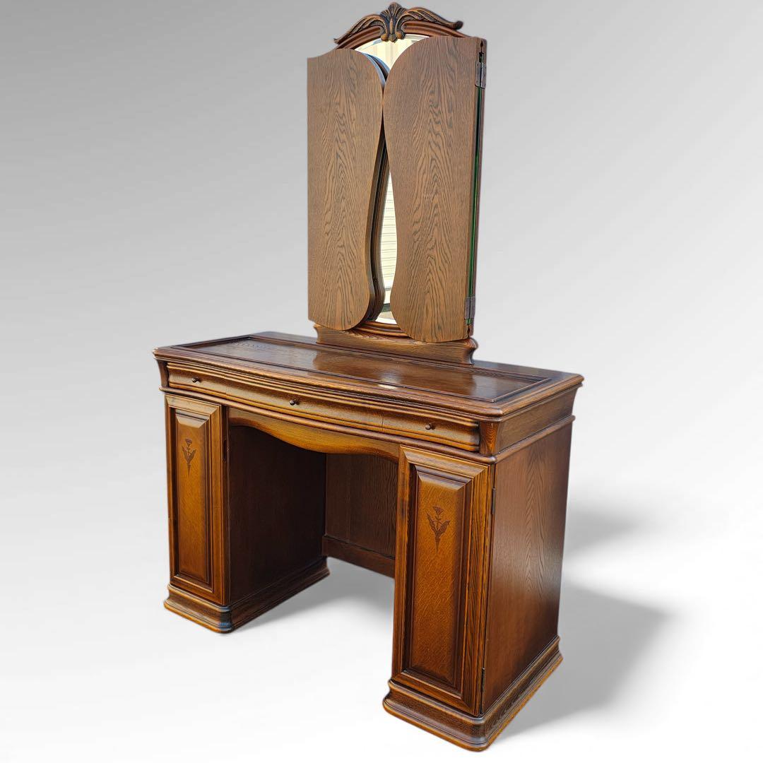 松永工房 IDC大塚家具 ヴィンテージ 両袖 三面鏡 ドレッサー ナラ材