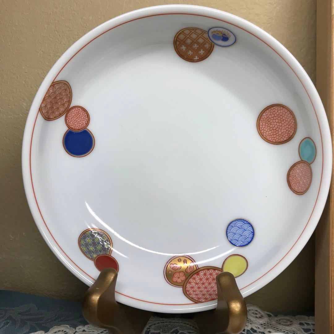 深川製磁　赤絵丸紋　銘々皿　5枚1セット(木箱入り)　＆　丸鉢　１客　ひなまつり