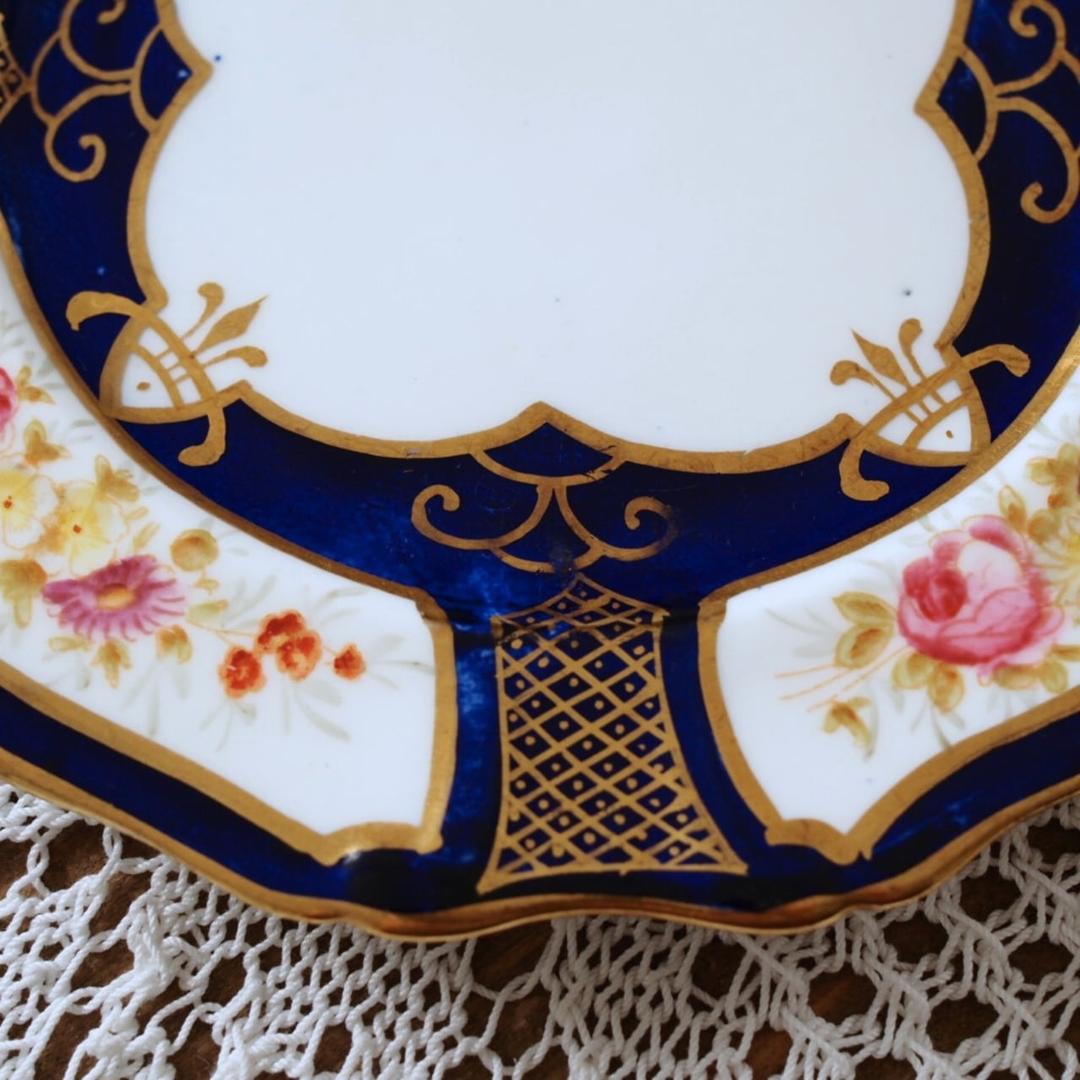 素敵　英国ハマースレイ　コバルト＆ゴールド　ローズ　プレート２枚　F3