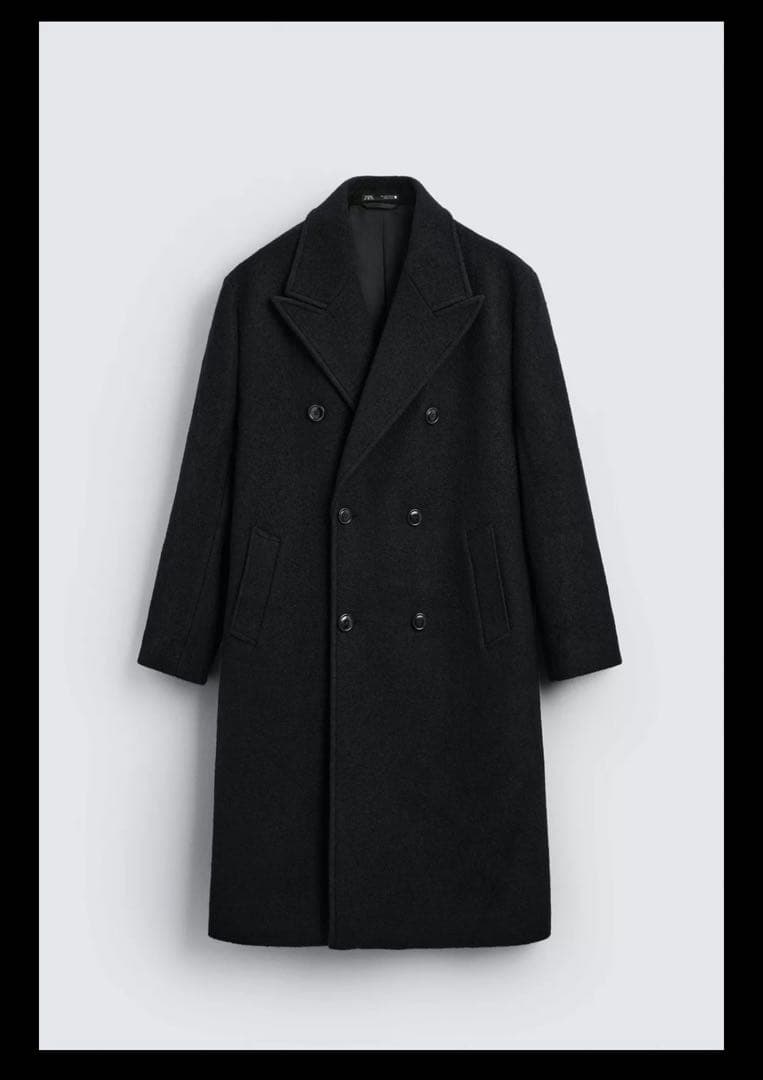 ZARA ブークレ織ウールコート　ダブルブレストコート