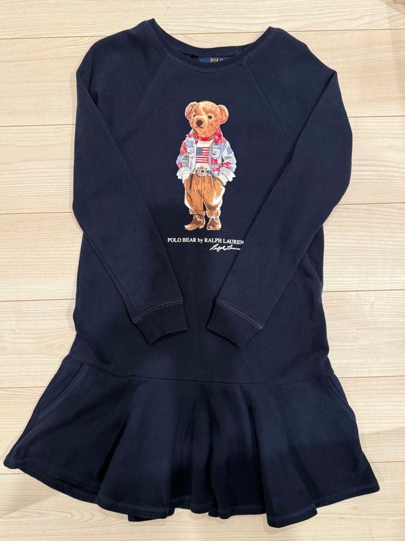 【未使用】ラルフローレン　ポロベア　長袖ワンピース　ネイビー　160cm 裏起毛