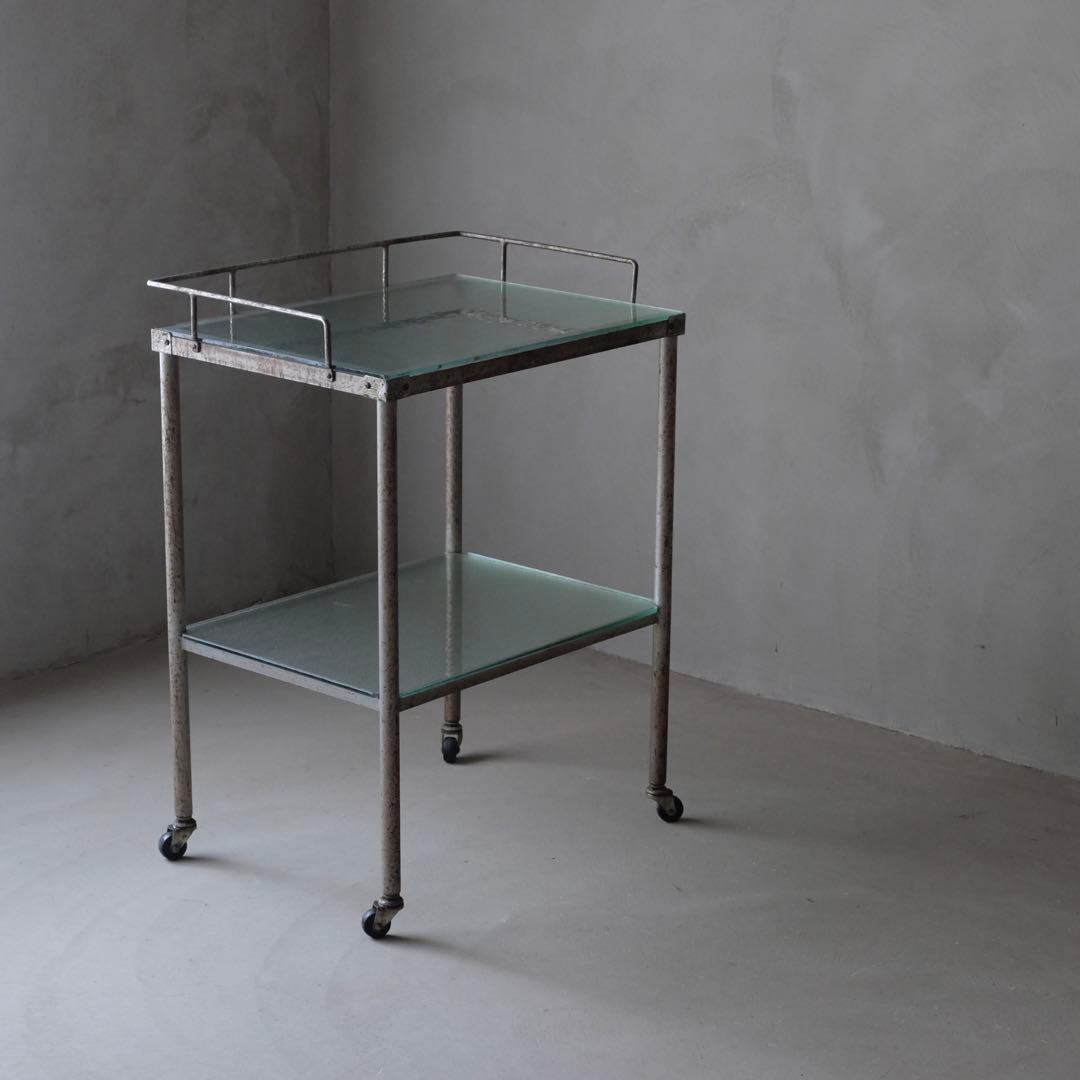 古いガラストップワゴン　棚 シェルフ 収納 古家具 古道具 アンティーク レトロ