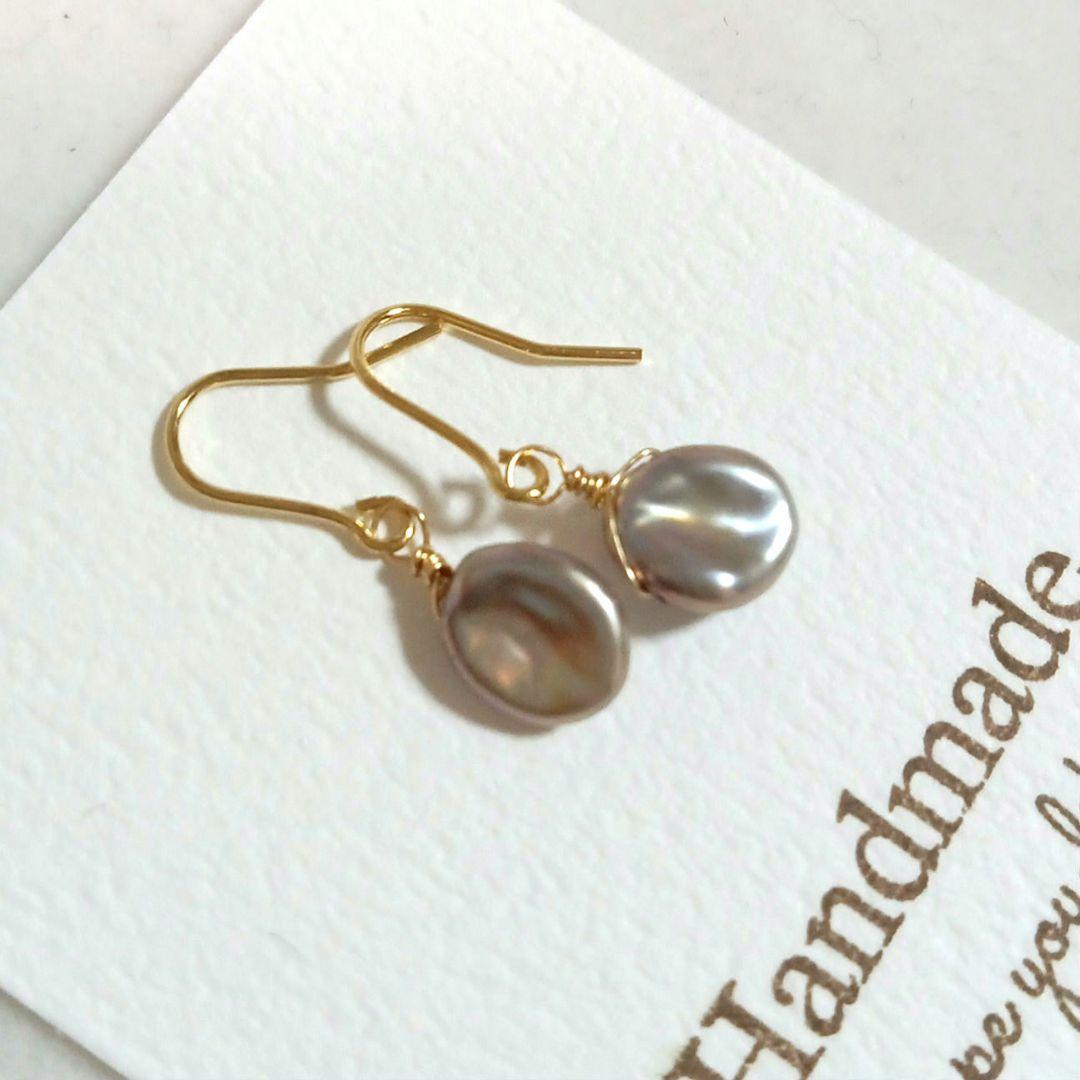 1527 シンプル✨️シルバーブラウンカラー　ケシパールピアス