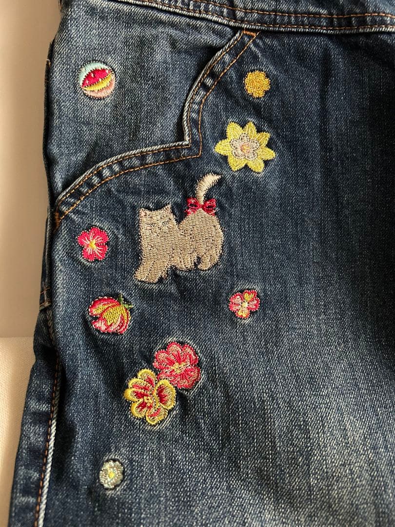 フランシュリッペ　FL5 デニム　ジーンズ　ねこ刺繍　ブルー