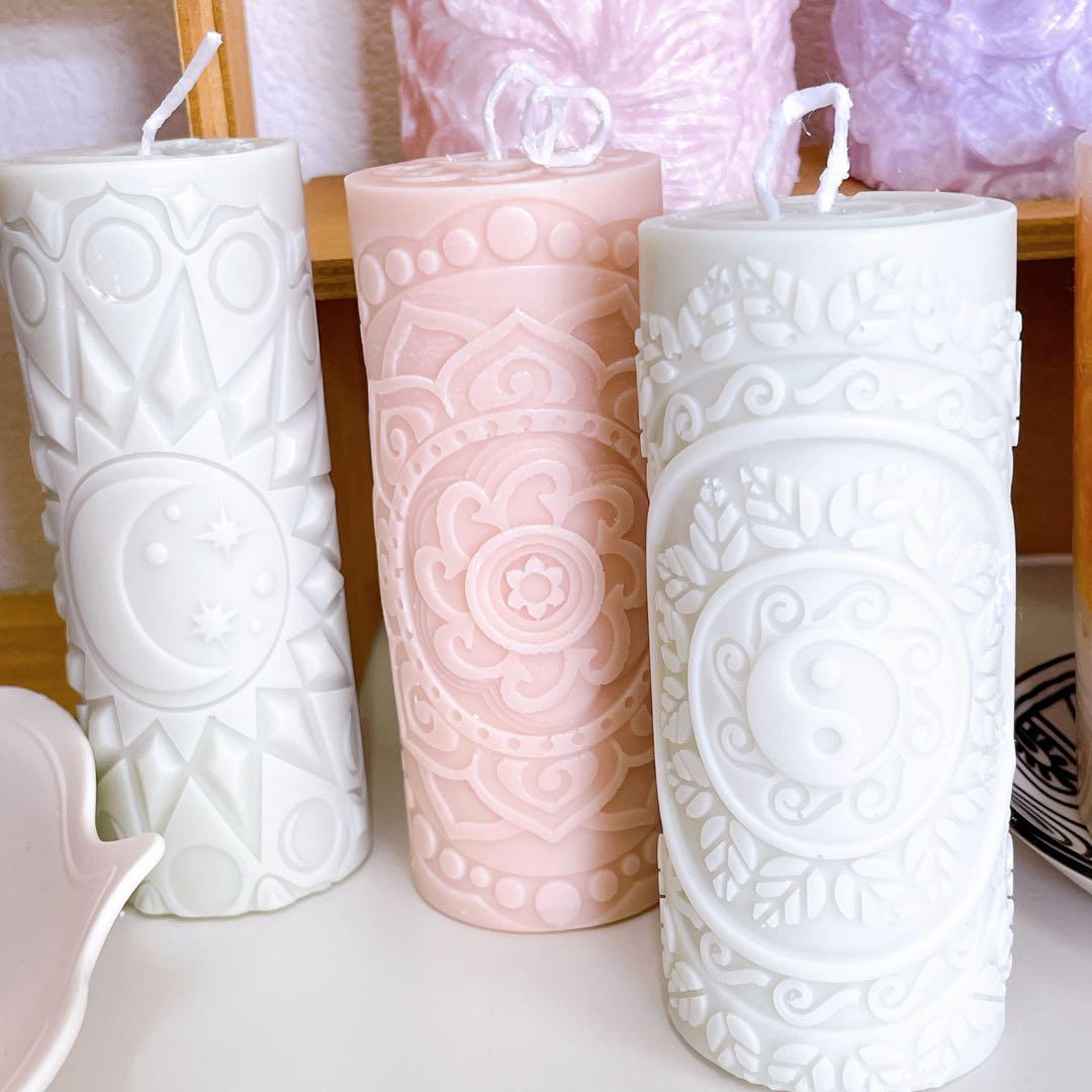 くすみカラー3本セット　ソイキャンドル　エスニック　アジアン　花　月