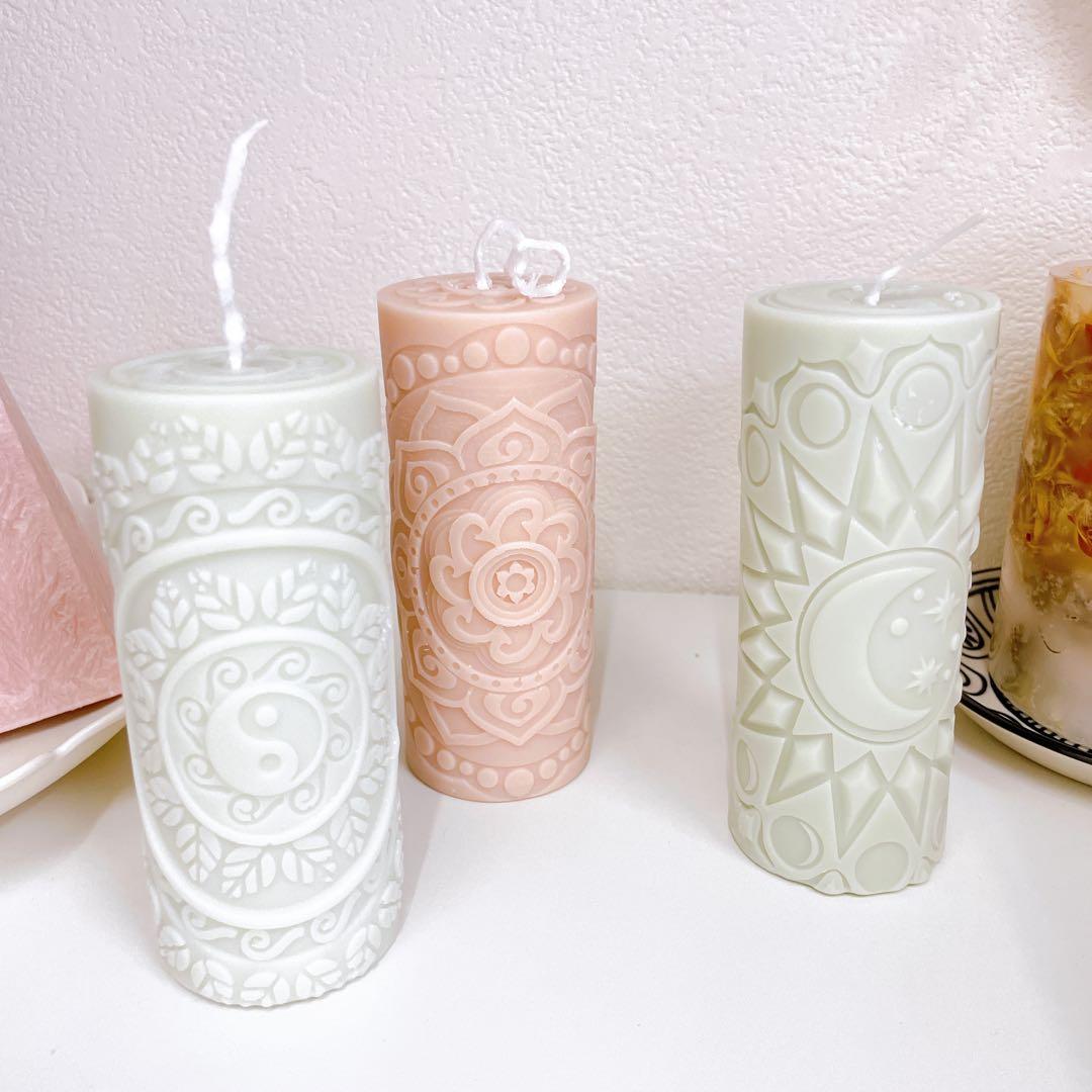 くすみカラー3本セット　ソイキャンドル　エスニック　アジアン　花　月