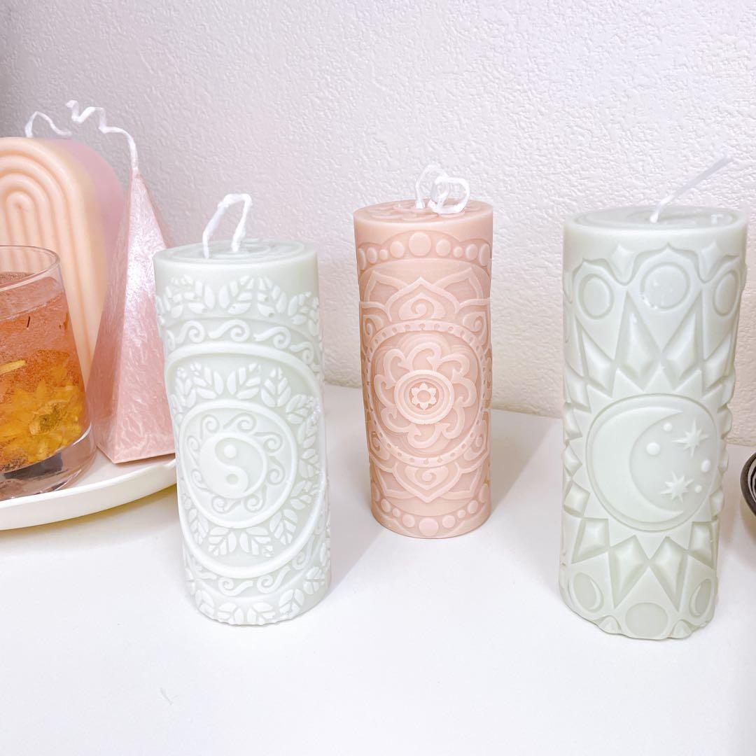 くすみカラー3本セット　ソイキャンドル　エスニック　アジアン　花　月