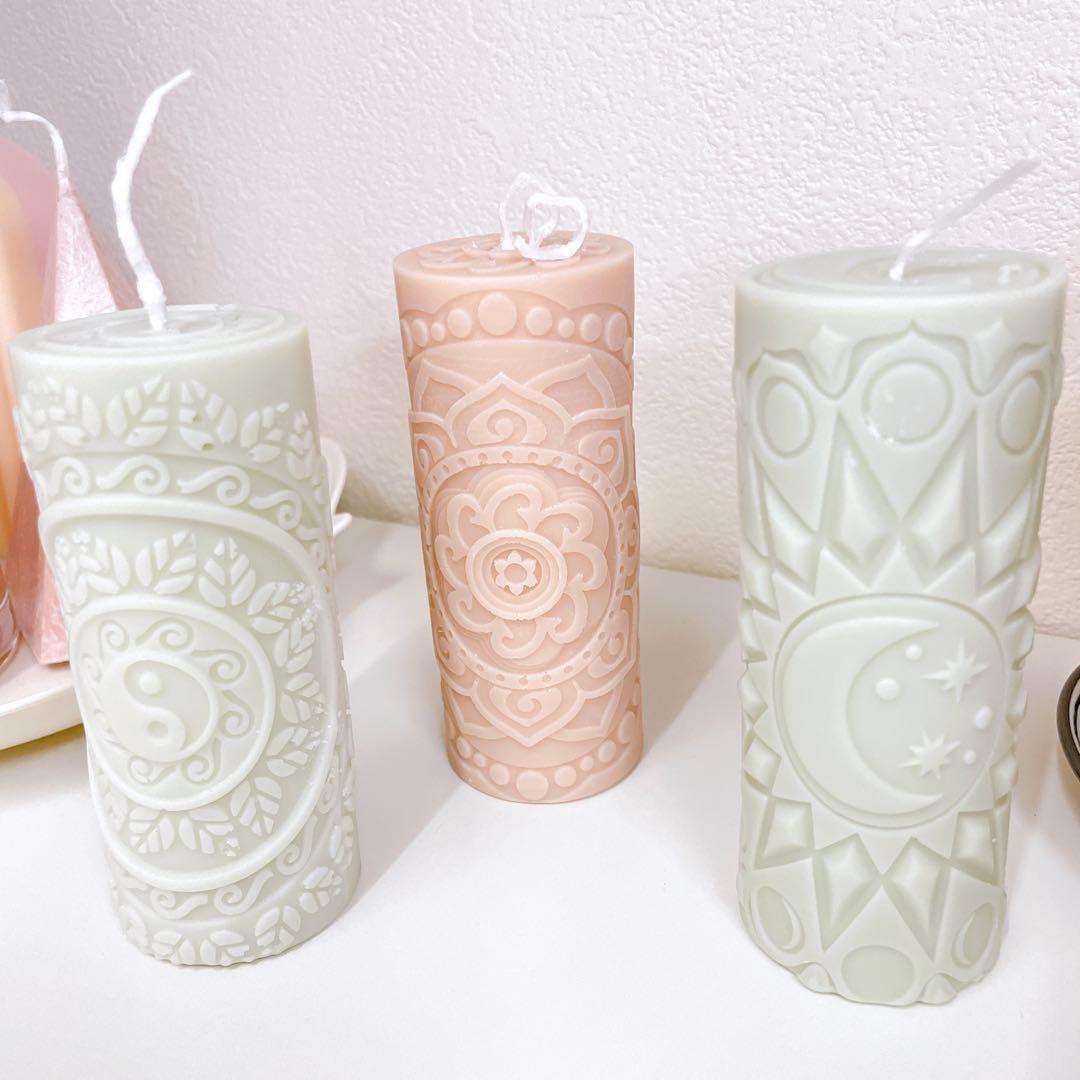 くすみカラー3本セット　ソイキャンドル　エスニック　アジアン　花　月