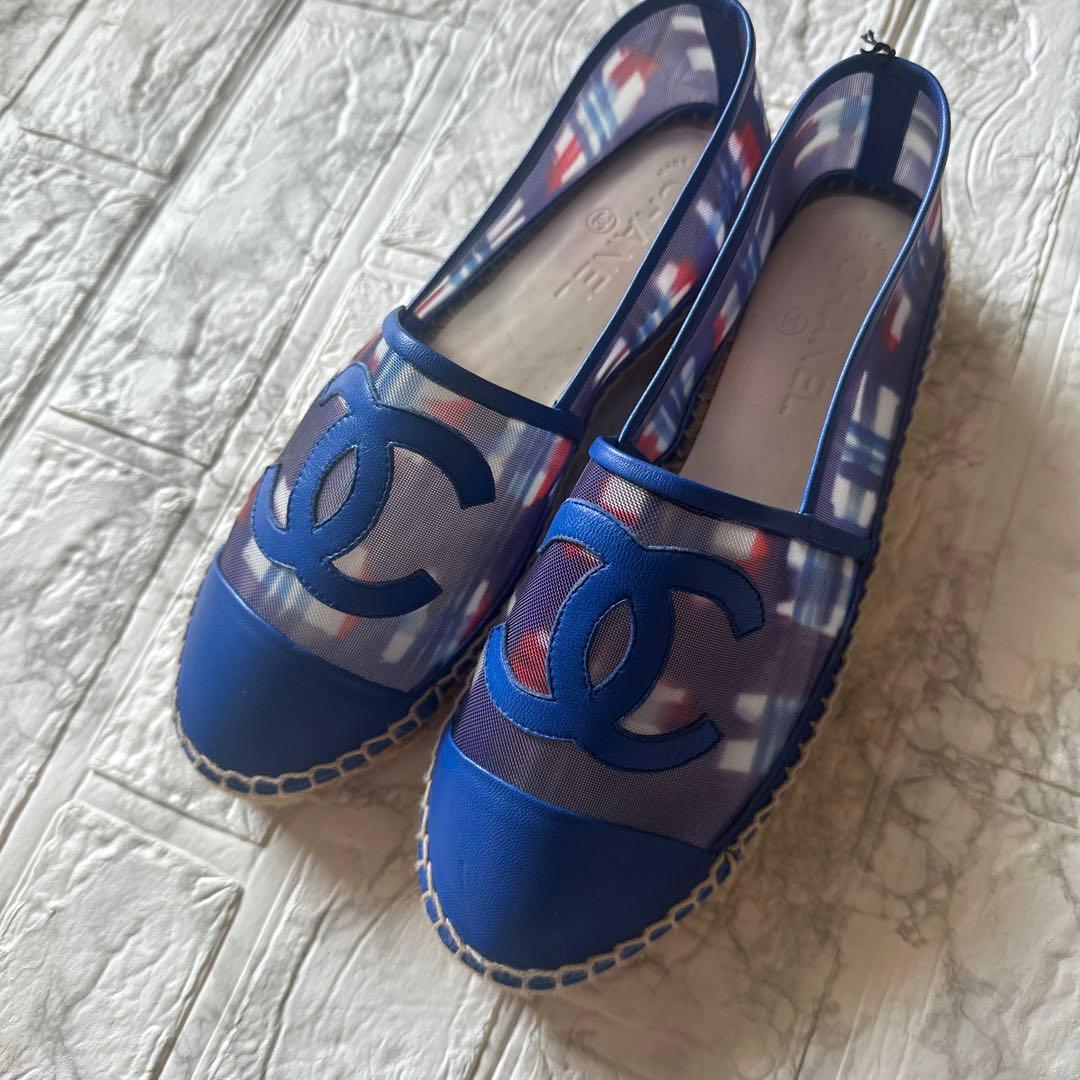 CHANEL 青 メッシュ エスパドリーユ　38サイズ　未使用