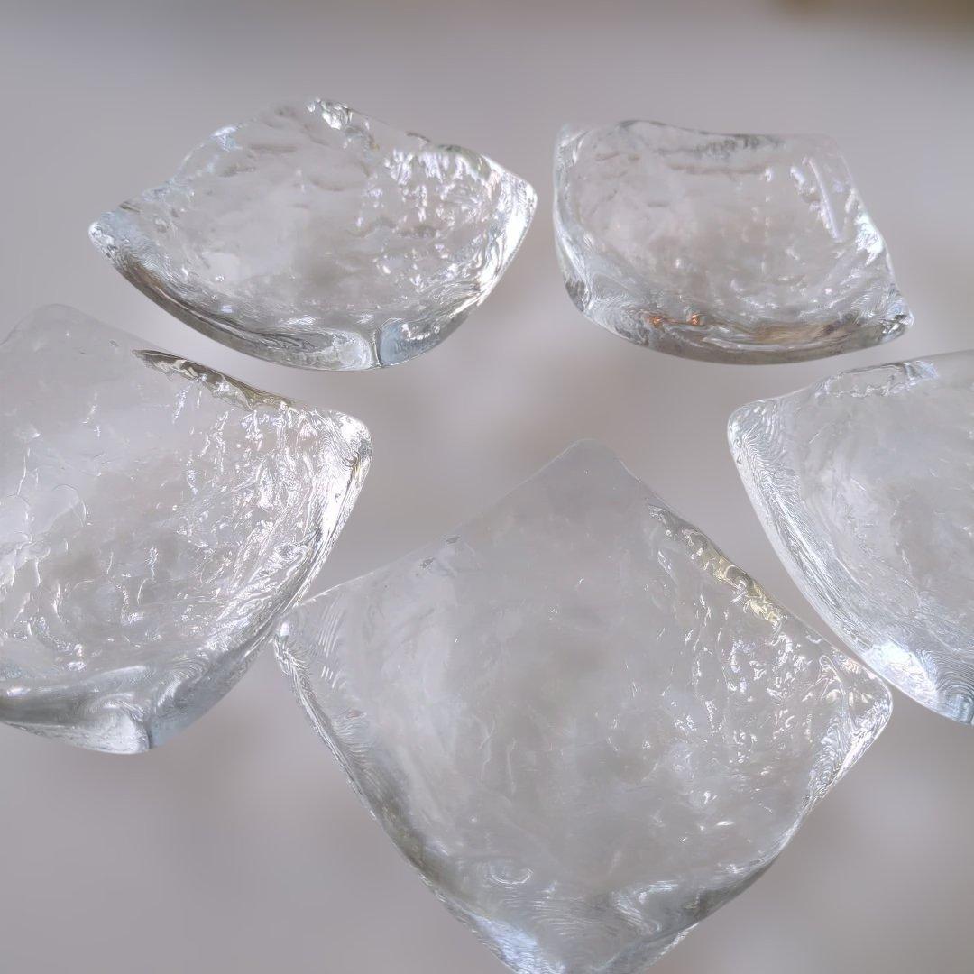 益田芳徳 硝子 石目 小鉢 五客揃 共箱付 ガラス 作家