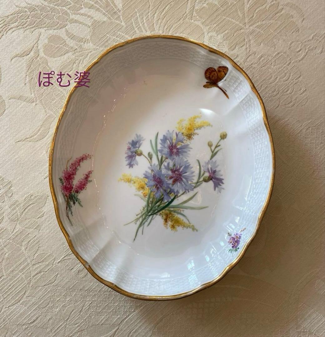 【古マイセン】印象主義 自然主義 ②／楕円深皿 プレート 「花と蝶」