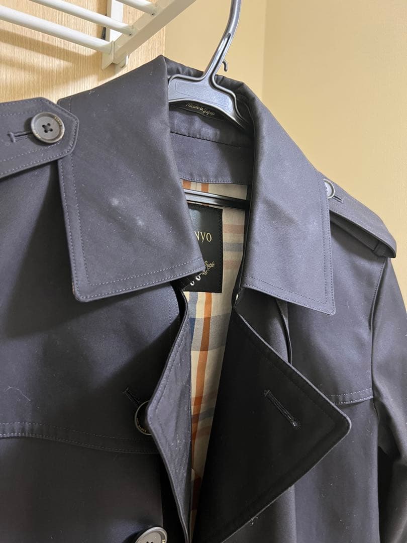 山陽商会100年コートダブルトレンチコート黒L