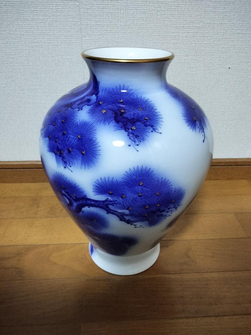 香蘭社 染錦模様 花瓶 老松文 金彩