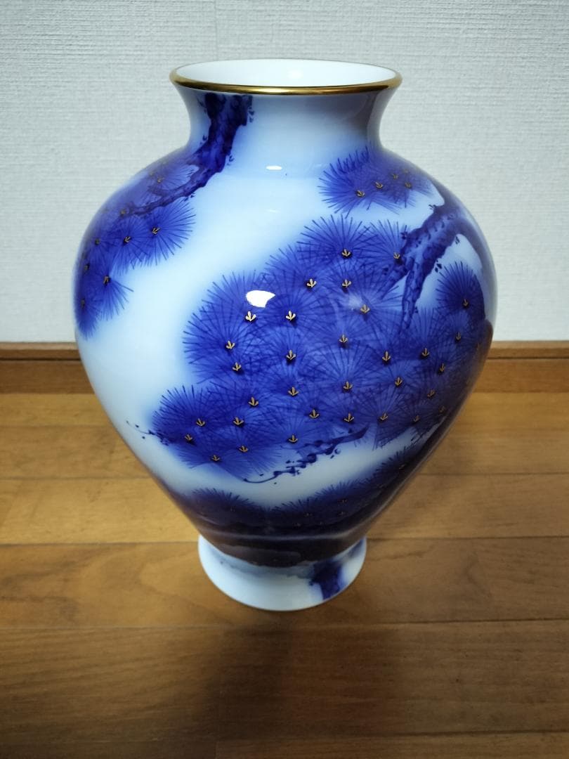 香蘭社 染錦模様 花瓶 老松文 金彩