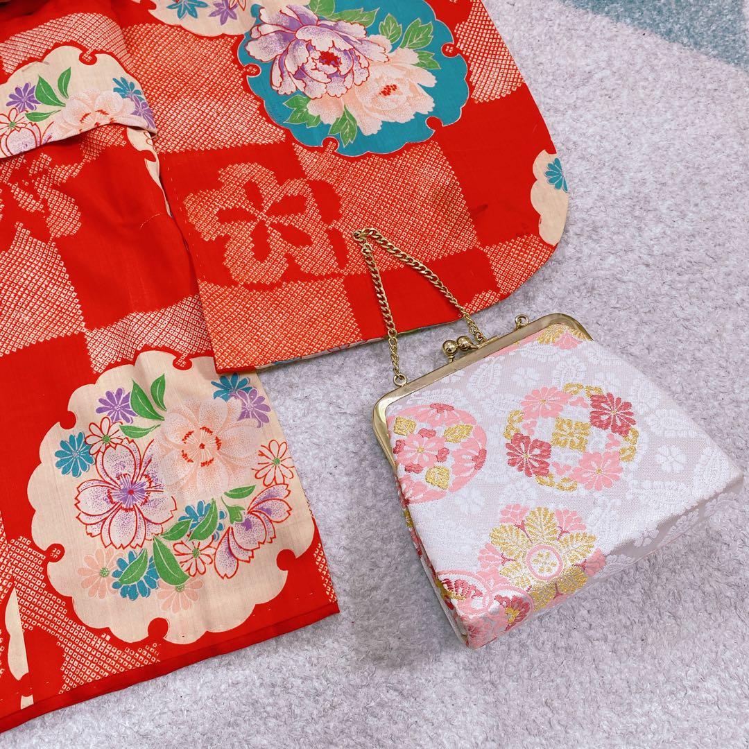 七五三 3歳 アンティーク 着物 作り帯 バッグ 草履 髪飾り セット