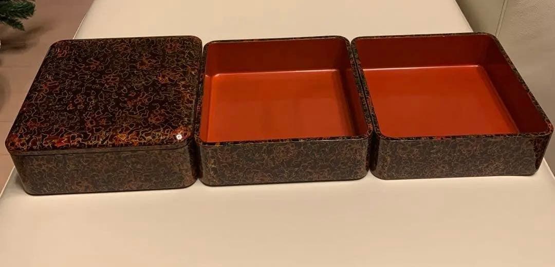 津軽塗 三段重 青森 唐塗 6寸 紙箱付 おせち お重 自宅保管品