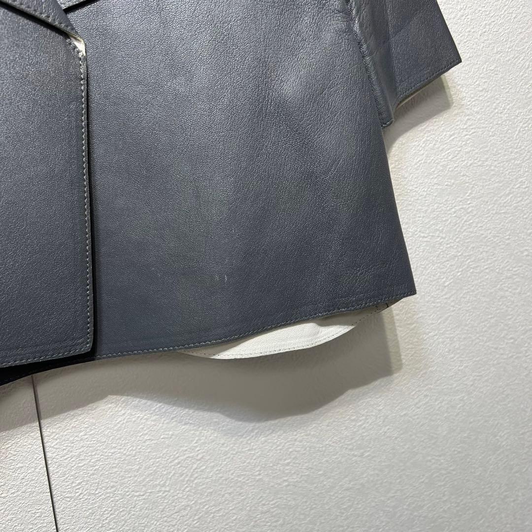 希少 マルニ 上質 ラムレザー ボタンレス デザイン 半袖 ジャケット 38