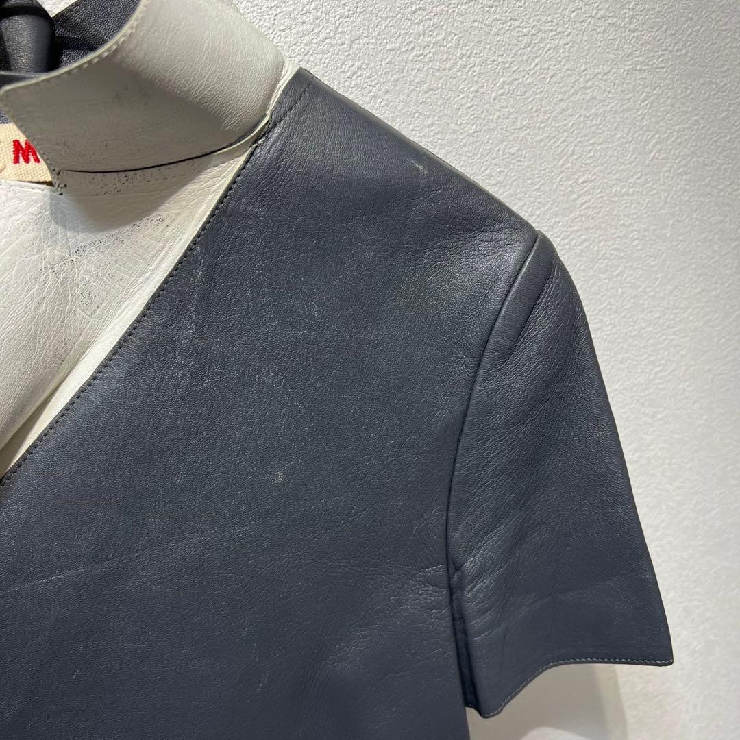 希少 マルニ 上質 ラムレザー ボタンレス デザイン 半袖 ジャケット 38