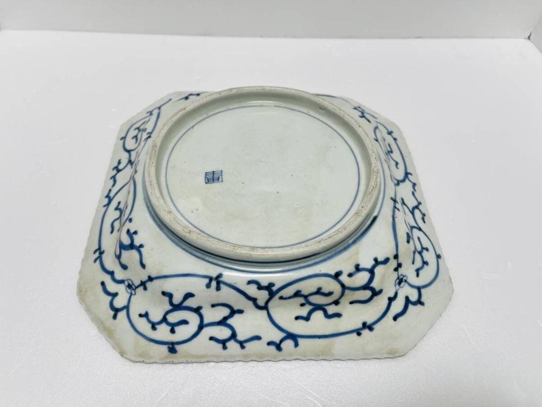 古伊万里　図四方皿　菊皿　江戸-明治期　染付