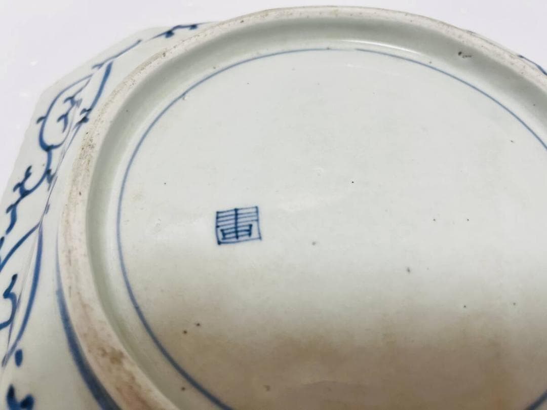 古伊万里　図四方皿　菊皿　江戸-明治期　染付