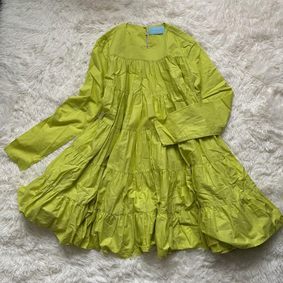 【別注】Merlette SOLIMAN ティアードワンピース ライムグリーン