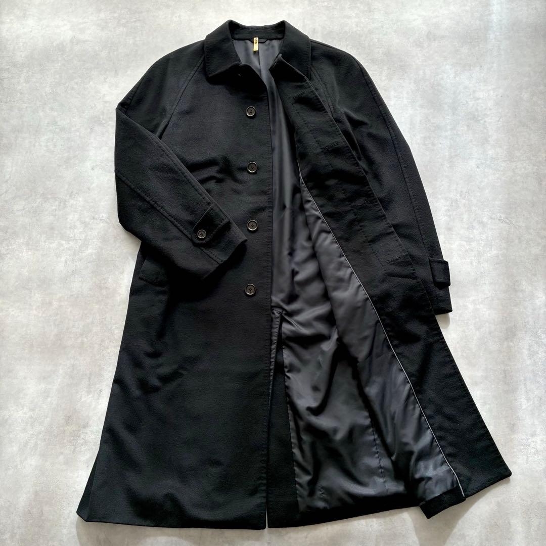 [れ]ダーバン カシミヤ100％ ステンカラーコート ロング ブラックXL