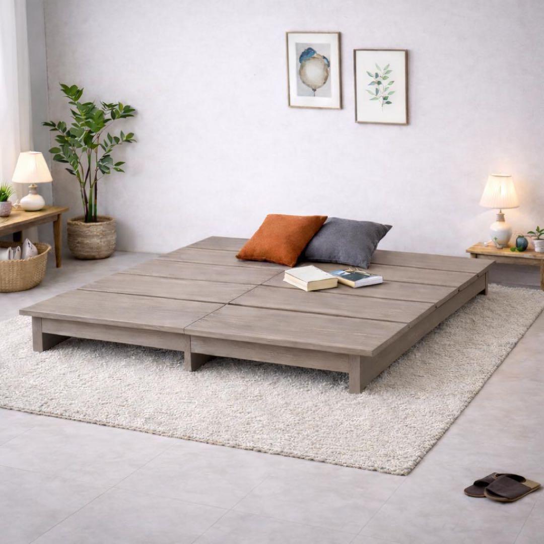 すのこベッド ベッドフレーム ダブルサイズ 木製 ロータイプ