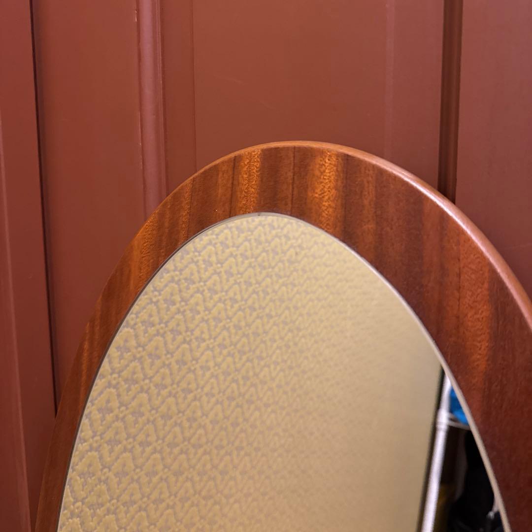 イギリスアンティーク チーク材 オーバル ウォールミラー　ミッドセンチュリー