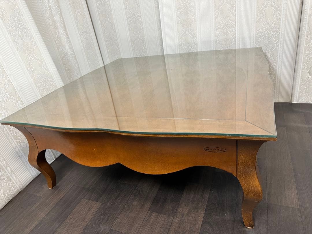 販売価格約¥250,000 イタリア直輸入無垢材 ネコ脚 ガラストップ