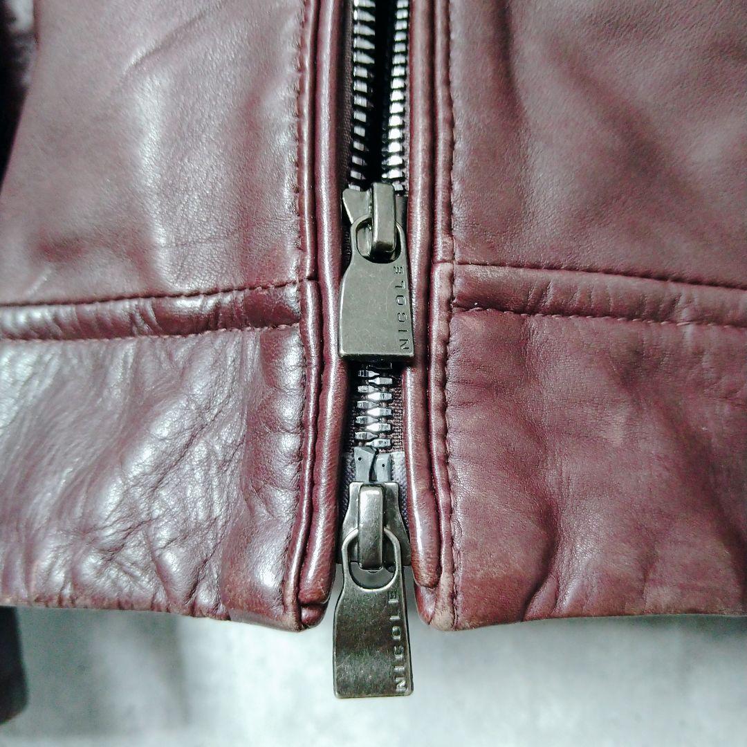 ムッシュニコル バーガンディ 羊革 50 レザー シングルライダースジャケット